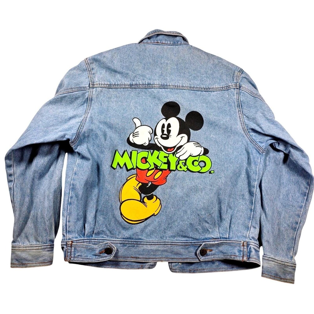 Vintage Mickey & Co Disney Denim Jacket Light Wash Mickey Mouse Back Graphic L